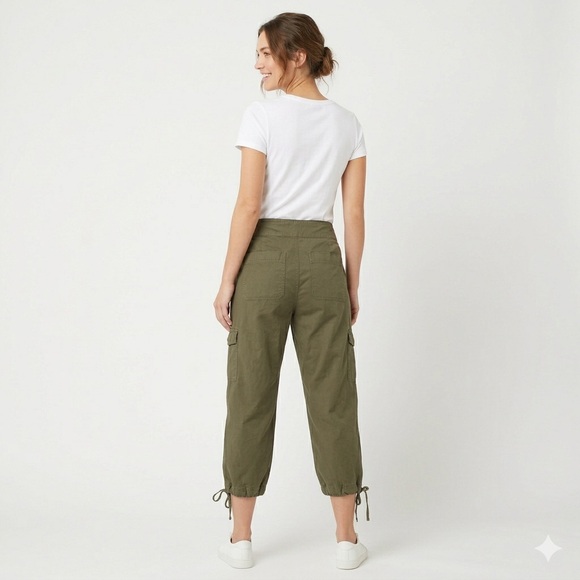 Venus Woman’s Olive Green Cargo Tie-Hem Utility Crop Pants — Size 14 - Picture 2 of 12